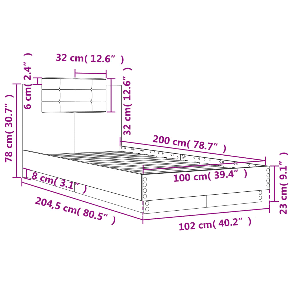Cadre de lit sans matelas chêne fumé 100x200 cm - XIOS