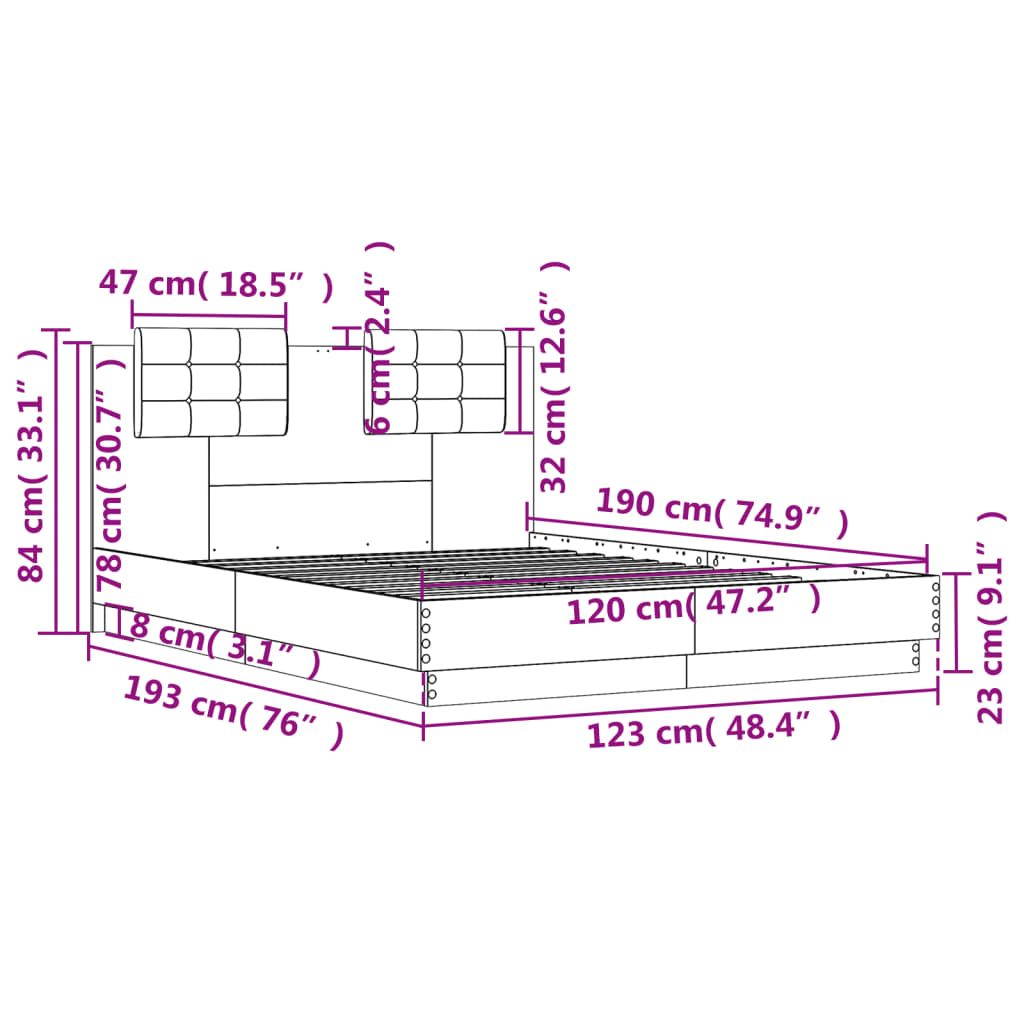 Cadre de lit sans matelas sonoma gris 120x190 cm - XIOS
