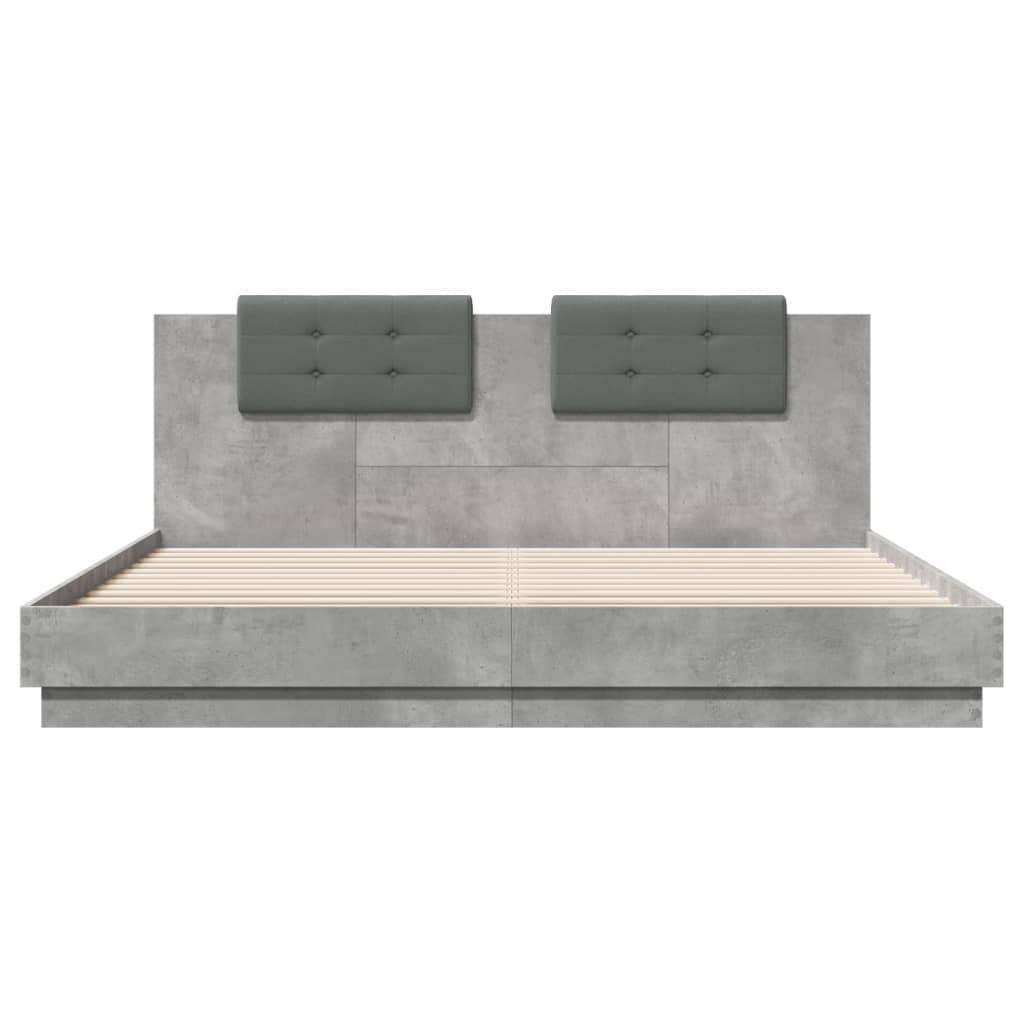 Cadre de lit avec LED sans matelas gris béton 200x200 cm