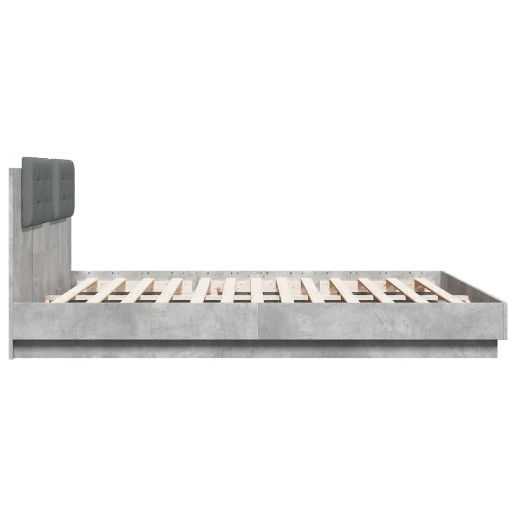 Cadre de lit avec LED sans matelas gris béton 200x200 cm