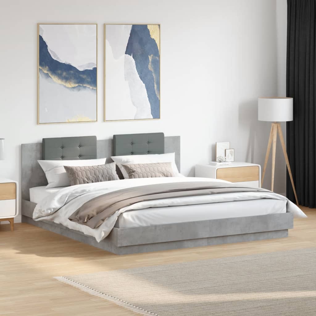 Cadre de lit avec LED sans matelas gris béton 200x200 cm - XIOS