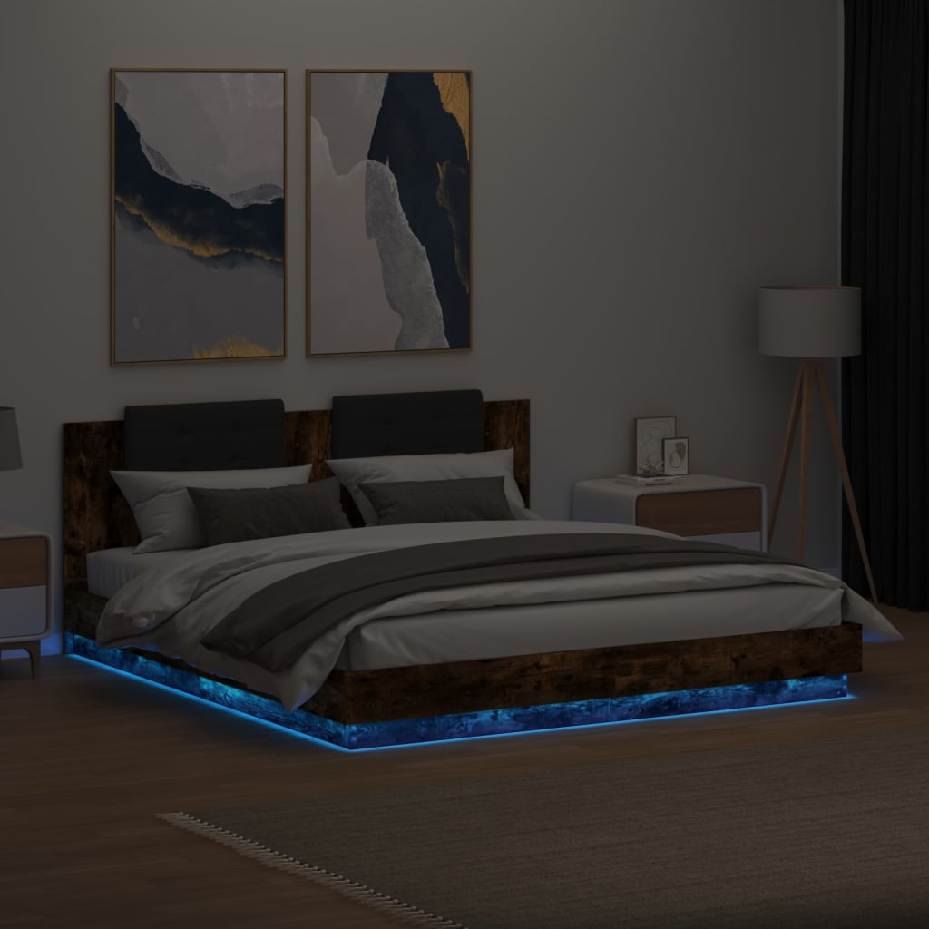 Cadre de lit avec LED sans matelas chêne fumé 200x200 cm - XIOS
