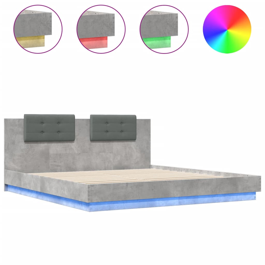 Cadre de lit avec LED sans matelas gris béton 180x200 cm - XIOS