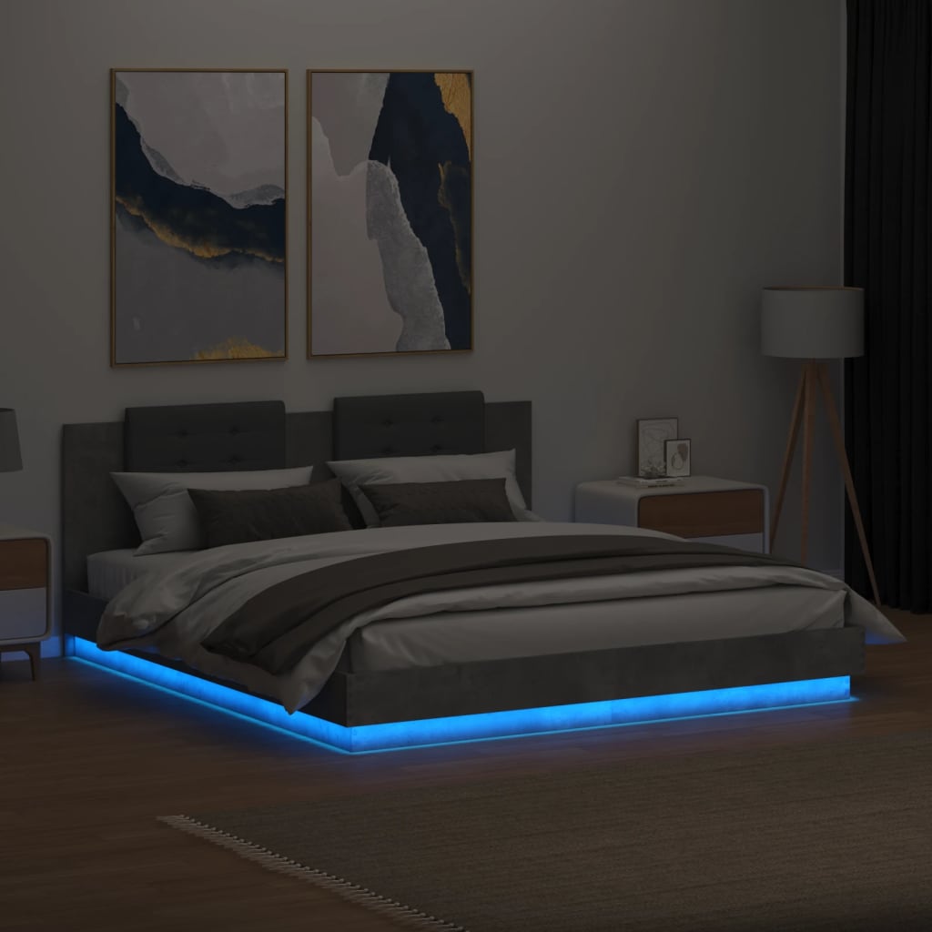 Cadre de lit avec LED sans matelas gris béton 180x200 cm - XIOS