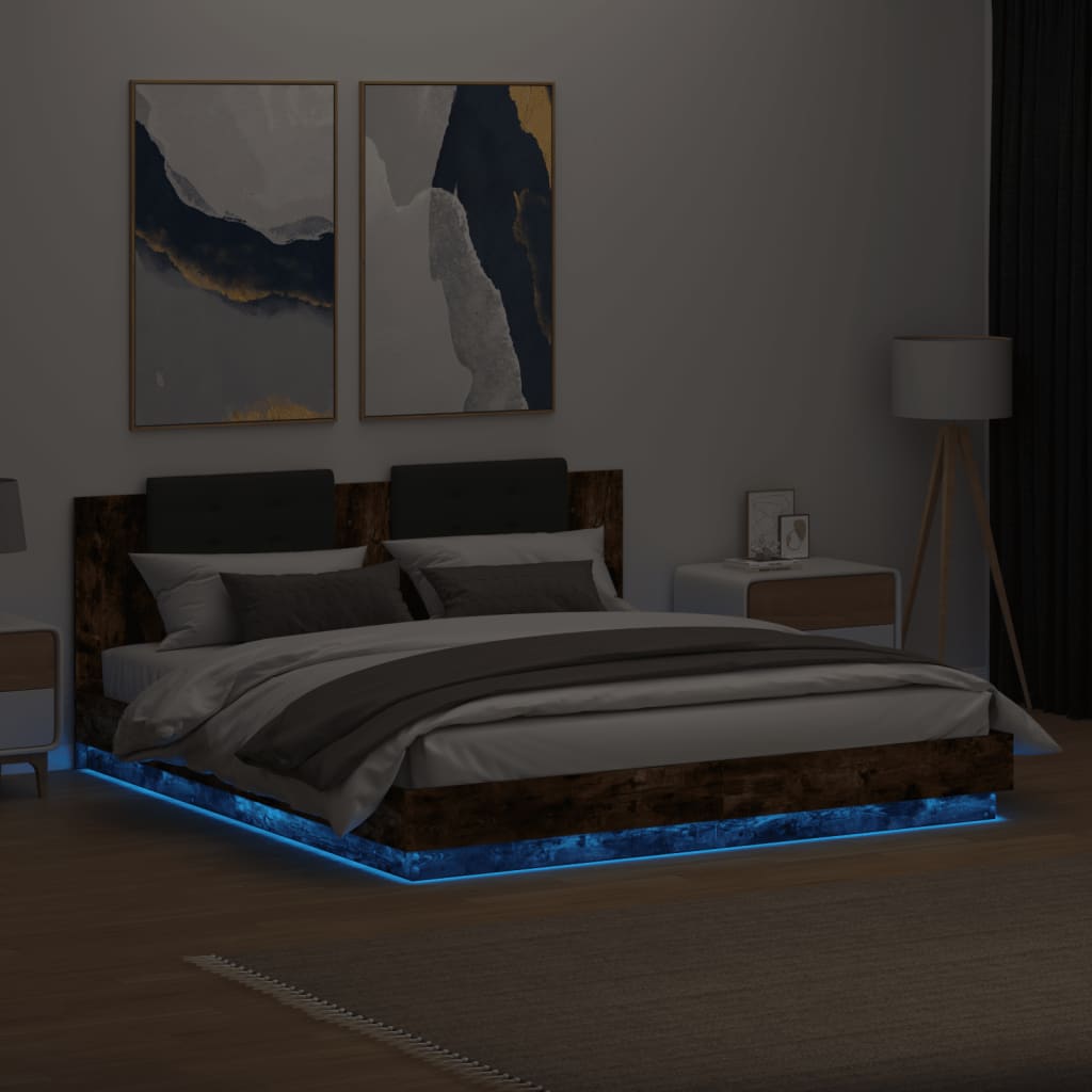 Cadre de lit avec LED sans matelas chêne fumé 180x200 cm - XIOS