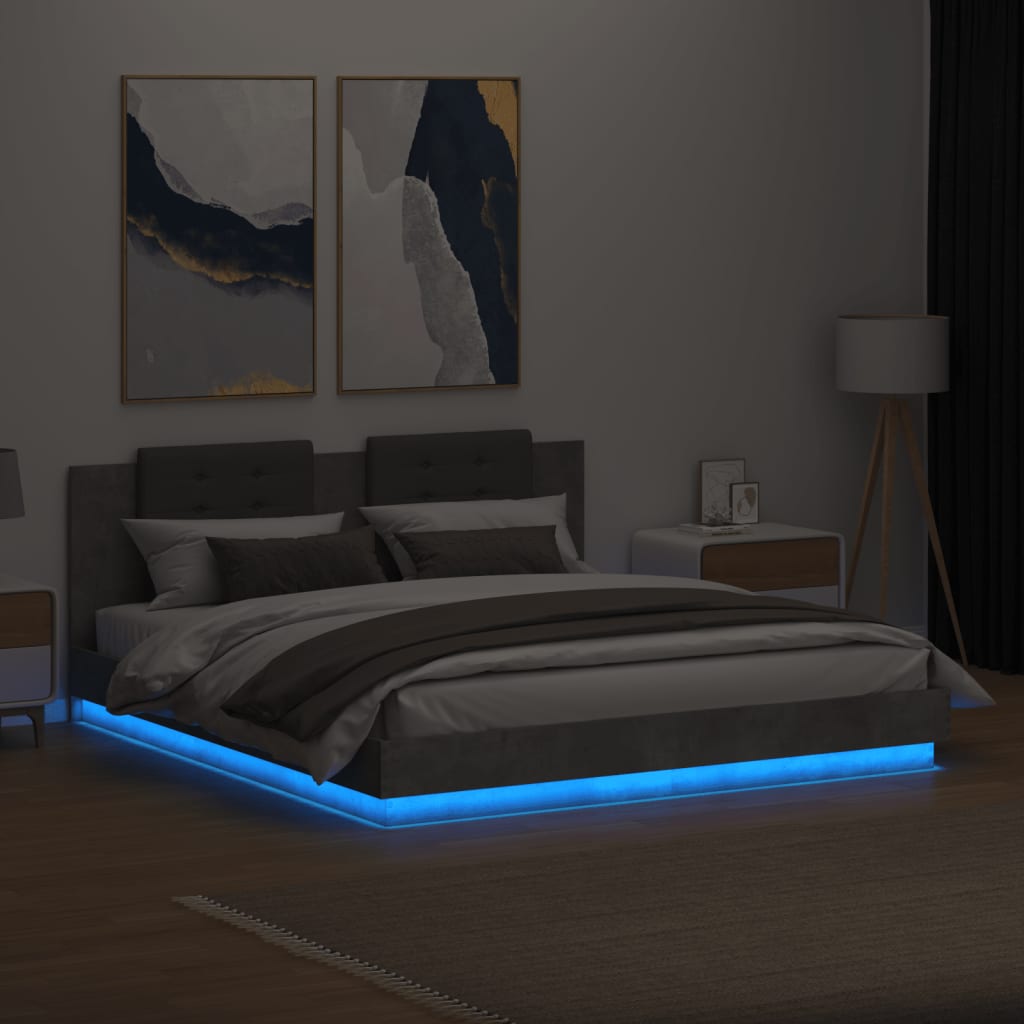 Cadre de lit avec LED sans matelas gris béton 160x200 cm - XIOS