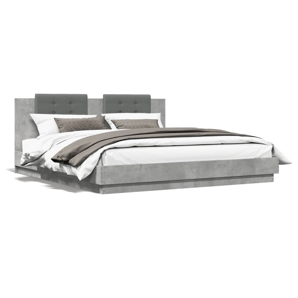 Cadre de lit avec LED sans matelas gris béton 160x200 cm - XIOS