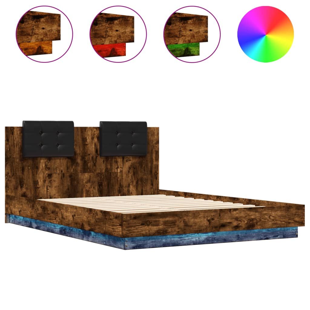 Cadre de lit avec LED sans matelas chêne fumé 150x200 cm - XIOS
