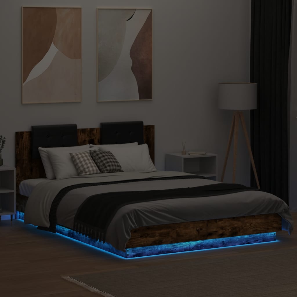 Cadre de lit avec LED sans matelas chêne fumé 140x200 cm - XIOS