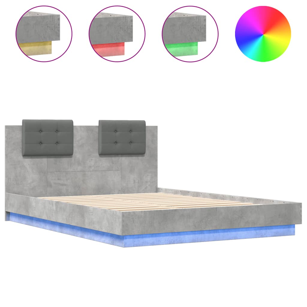 Cadre de lit avec LED sans matelas gris béton 120x200 cm - XIOS