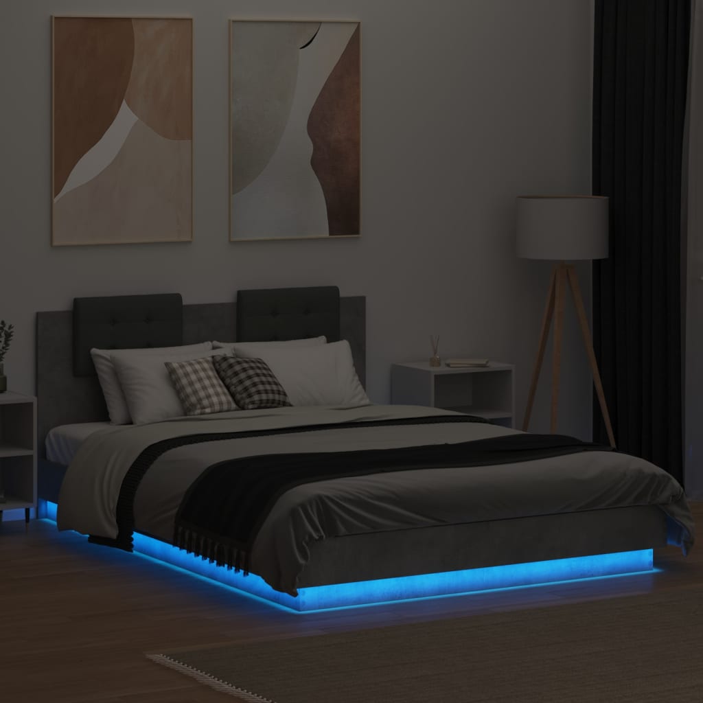 Cadre de lit avec LED sans matelas gris béton 120x200 cm - XIOS