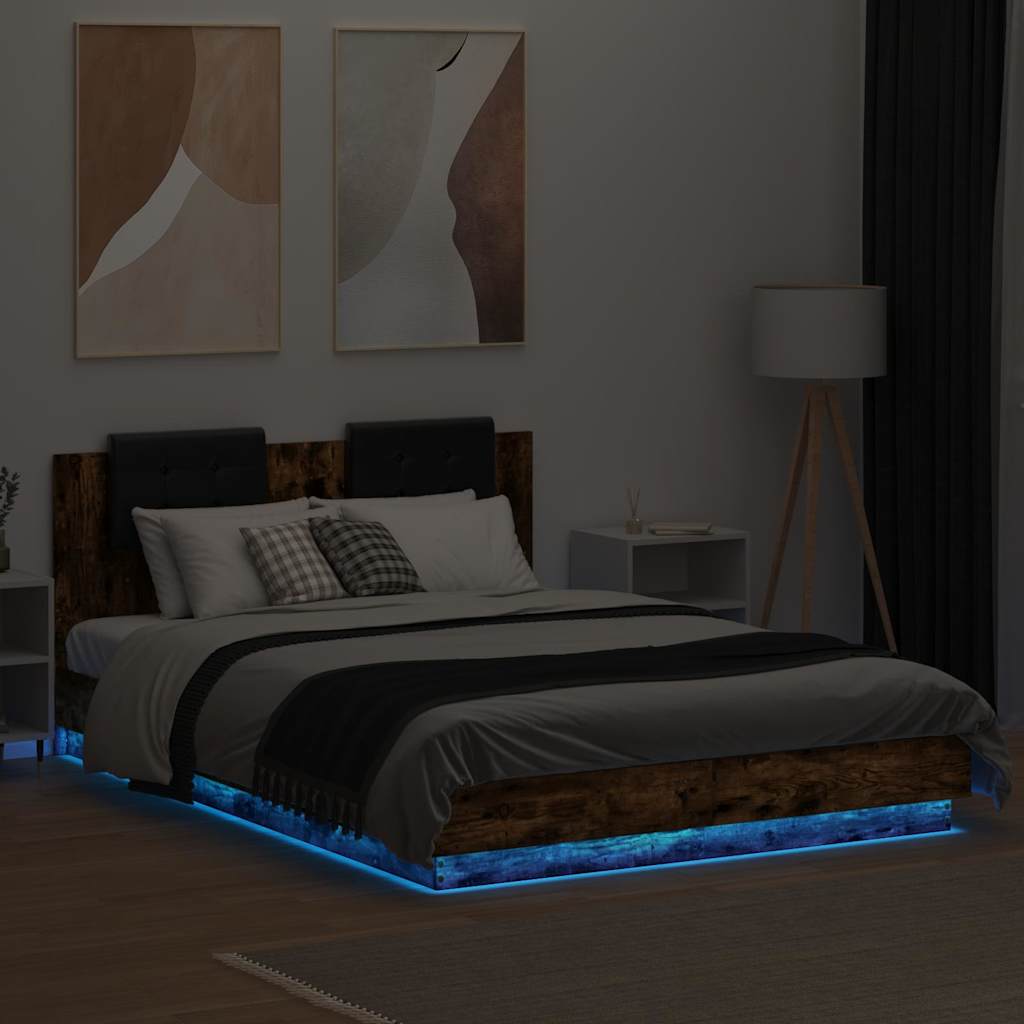 Cadre de lit avec LED sans matelas chêne fumé 120x200 cm - XIOS