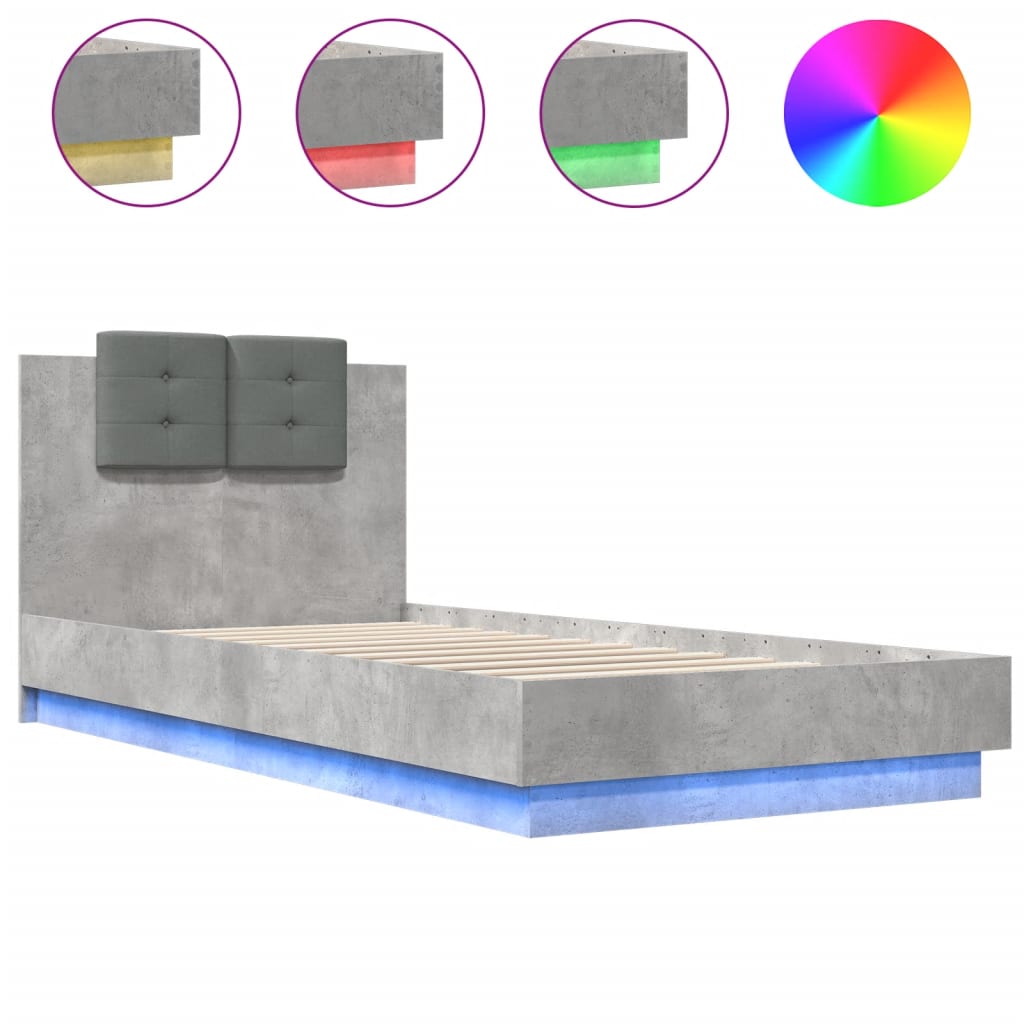 Cadre de lit avec LED sans matelas gris béton 100x200 cm - XIOS