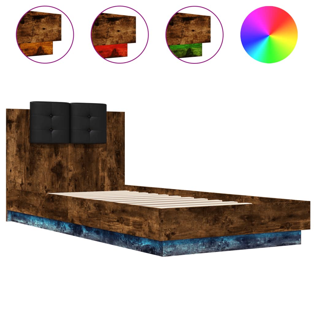 Cadre de lit avec LED sans matelas chêne fumé 90x200 cm - XIOS