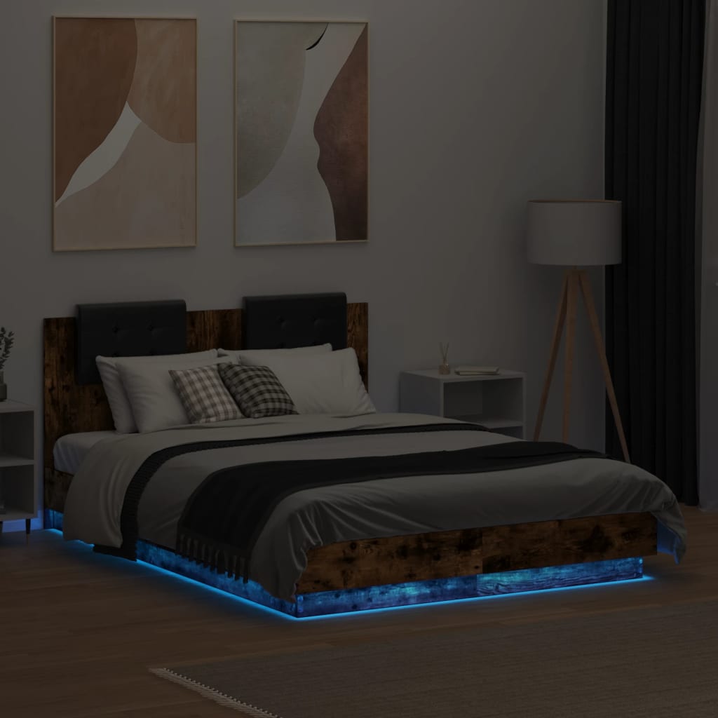 Cadre de lit avec LED sans matelas chêne fumé 120x190 cm - XIOS