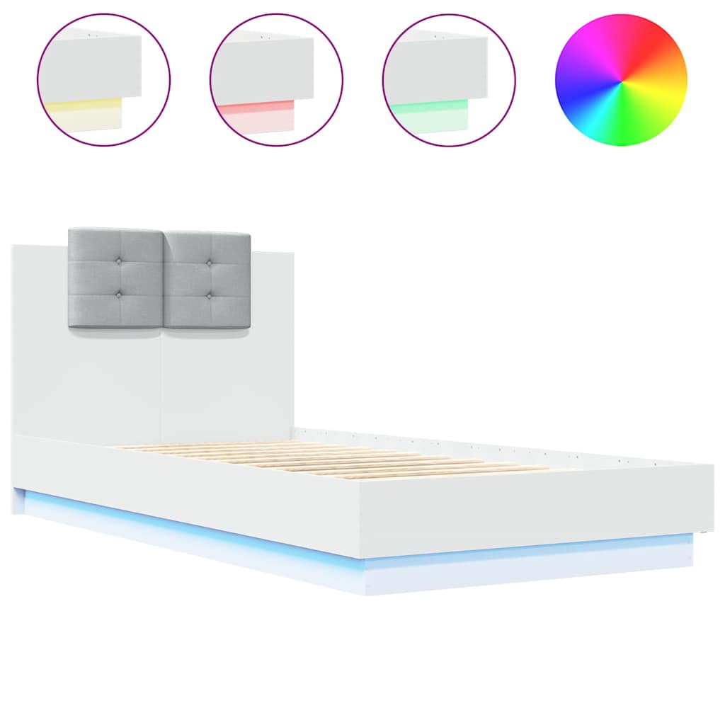 Cadre de lit avec LED sans matelas blanc 90x190 cm