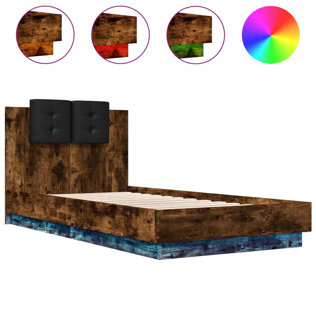 Cadre de lit avec LED sans matelas chêne fumé 90x190 cm - XIOS