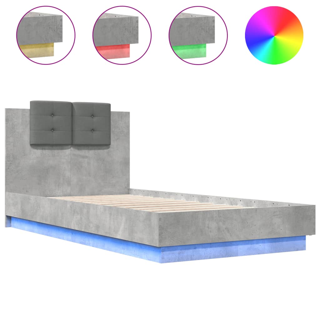Cadre de lit avec LED sans matelas gris béton 75x190 cm - XIOS