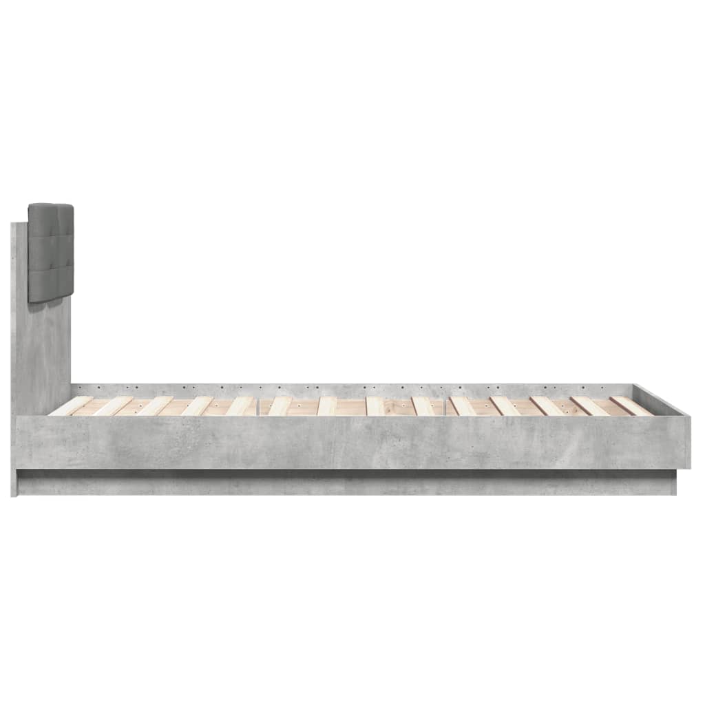 Cadre de lit avec LED sans matelas gris béton 75x190 cm - XIOS