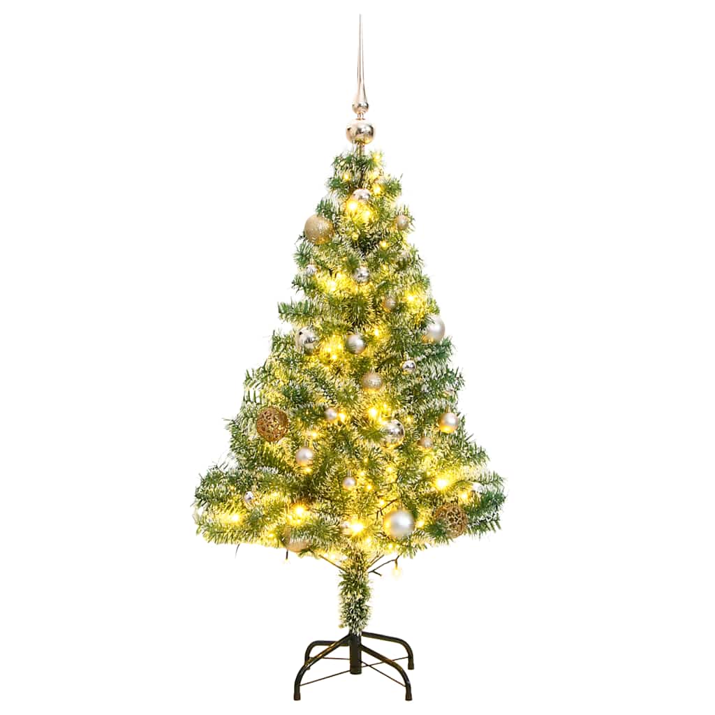 Sapin de Noël artificiel 150 LED&boules&neige floquée 120 cm