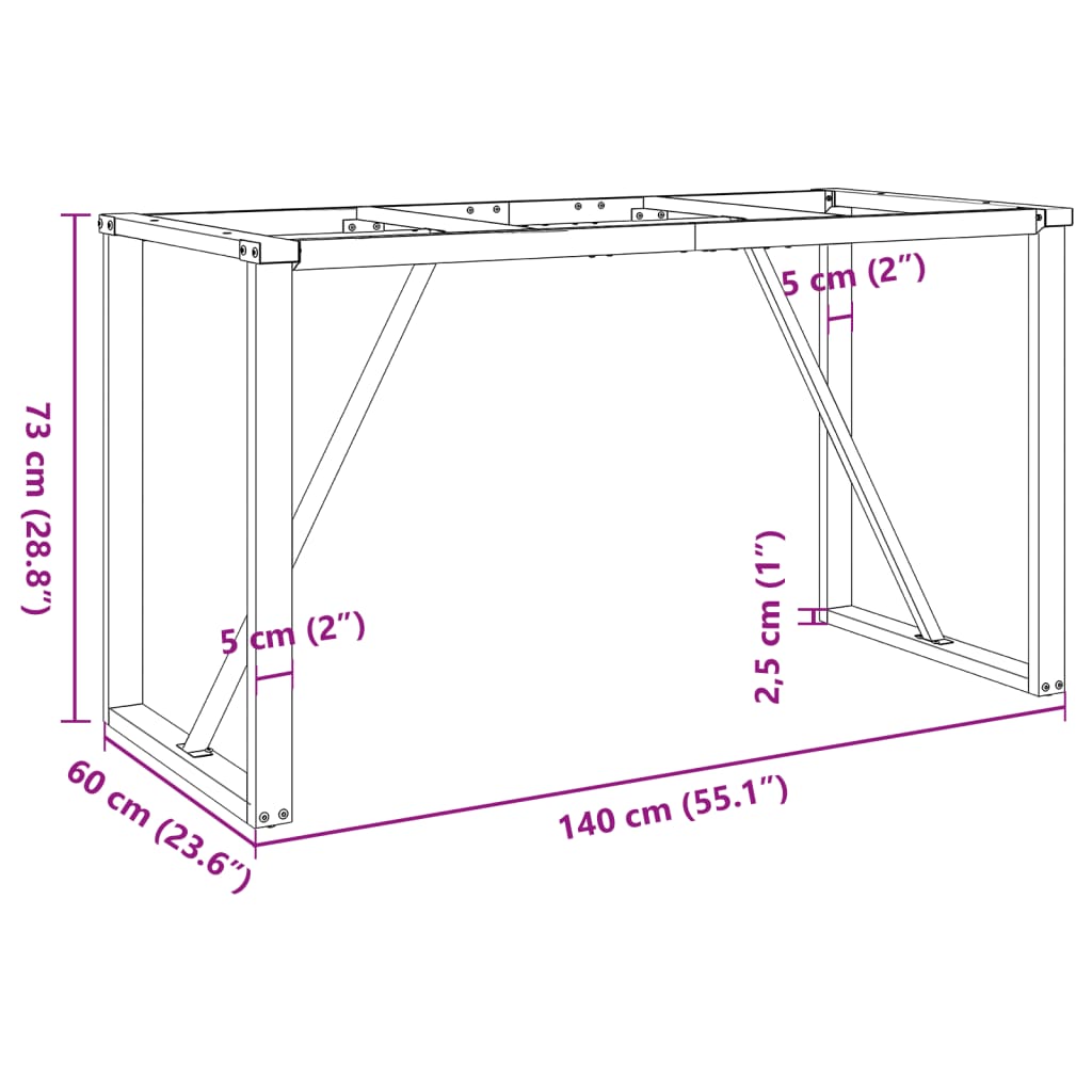 Pieds de table à manger cadre en O 140x60x73 cm acier - XIOS