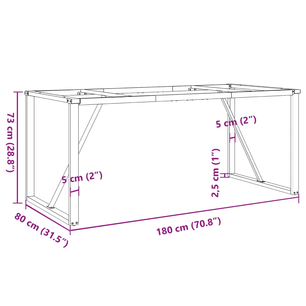 Pieds de table à manger cadre en O 180x80x73 cm acier - XIOS