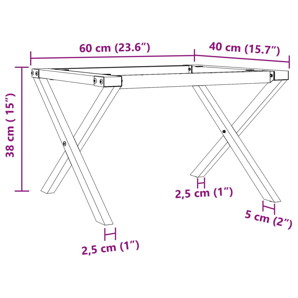 Pieds de table basse cadre en X 60x40x38 cm acier - XIOS