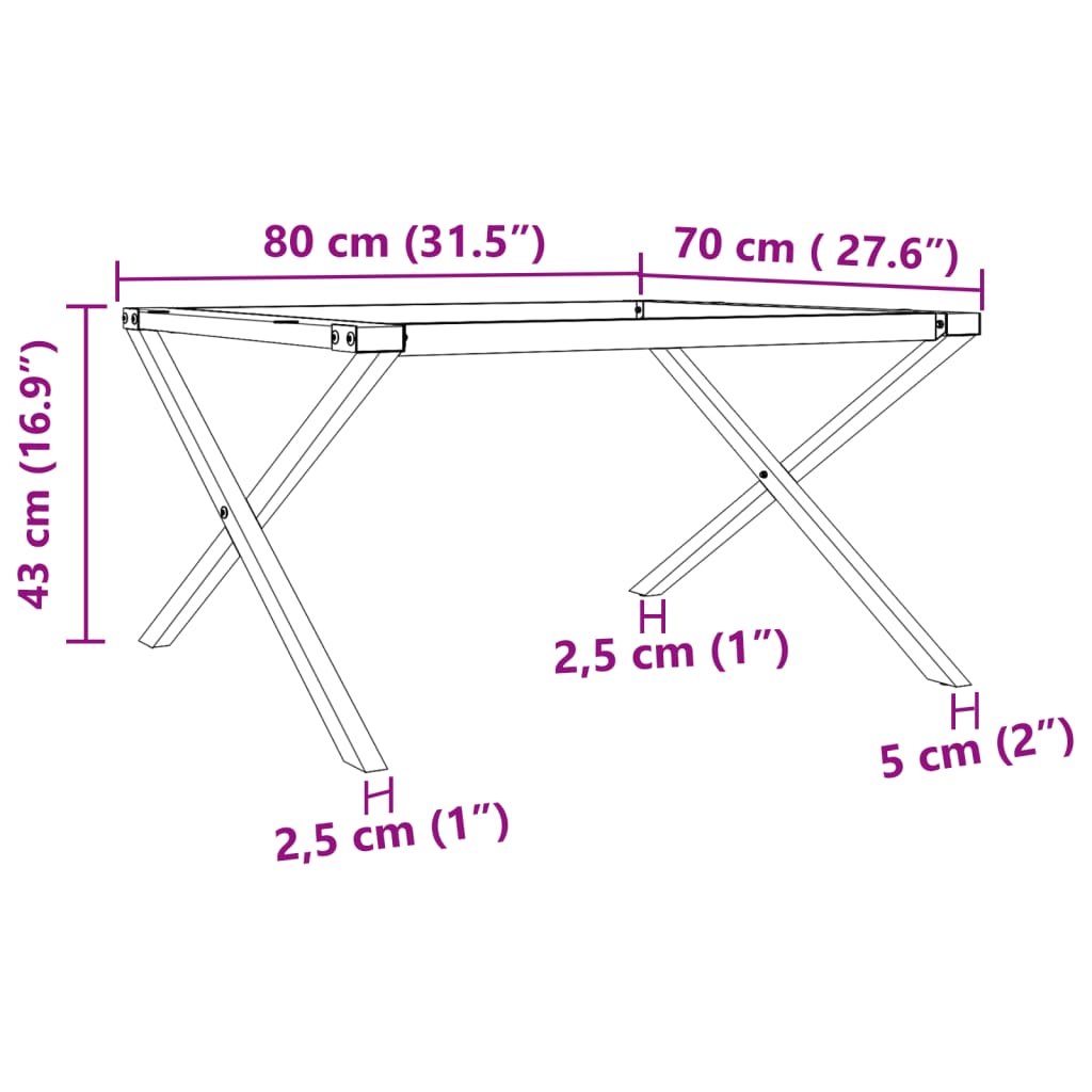 Pieds de table basse cadre en X 80x70x43 cm acier - XIOS