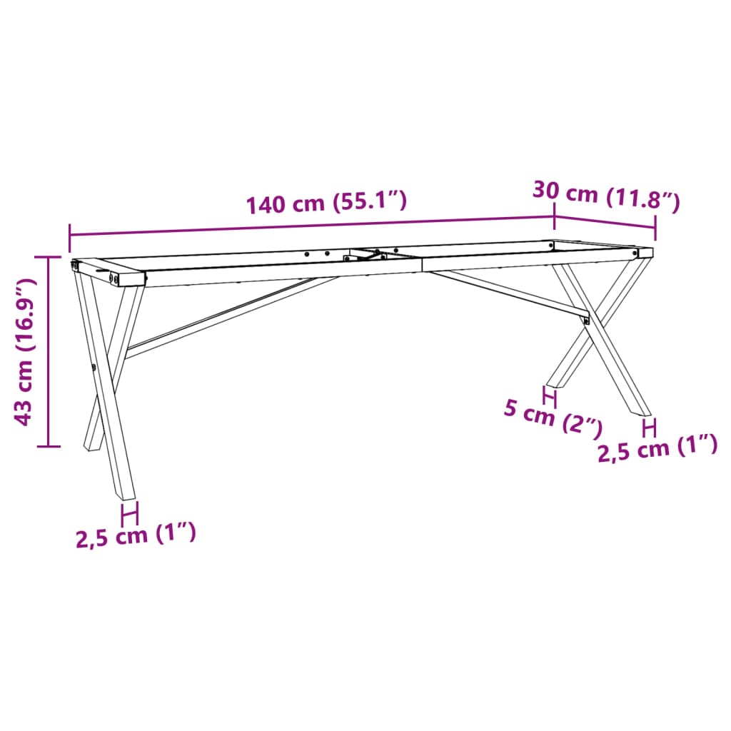 Pieds de table basse cadre en X 140x30x43 cm acier - XIOS
