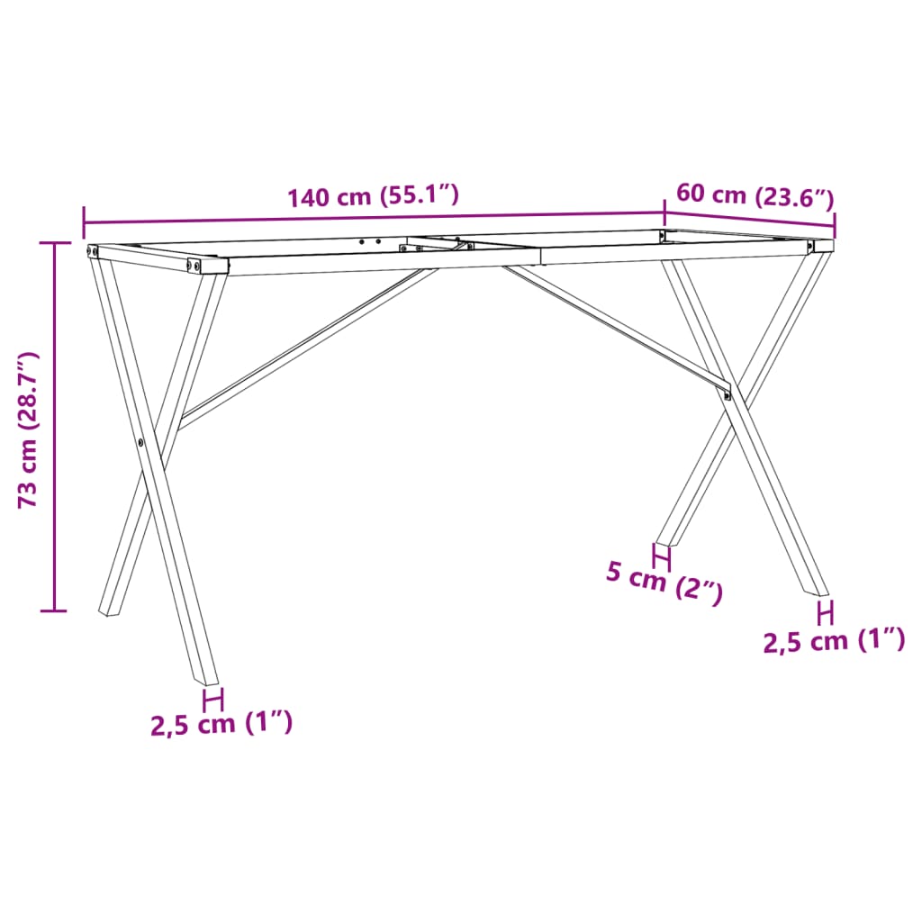 Pieds de table à manger cadre en X 140x60x73 cm acier - XIOS
