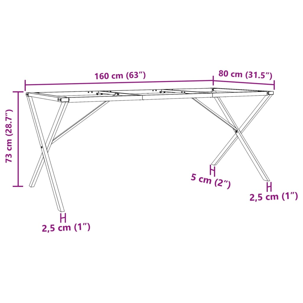 Pieds de table à manger cadre en X 160x80x73 cm acier - XIOS