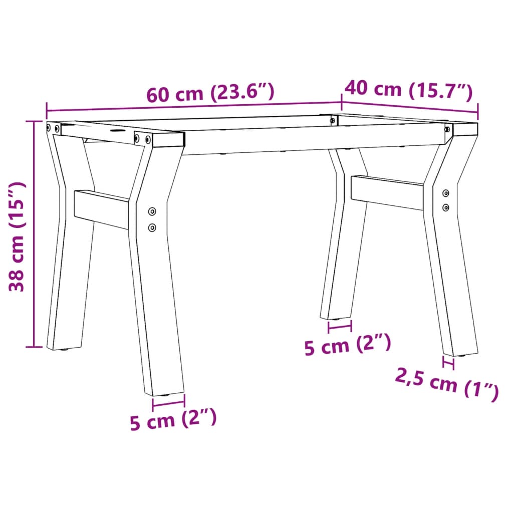 Pieds de table basse cadre en Y 60x40x38 cm acier - XIOS