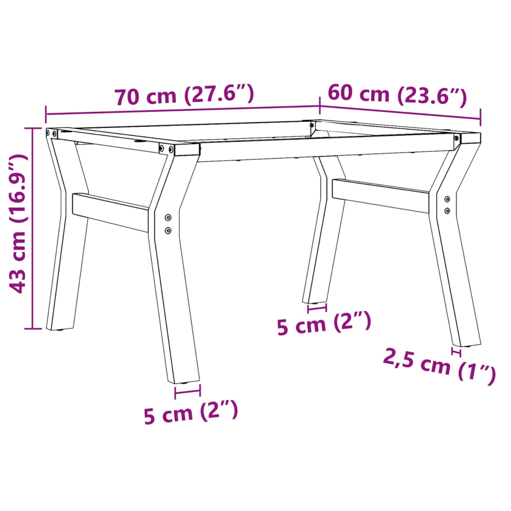 Pieds de table basse cadre en Y 70x60x43 cm acier - XIOS