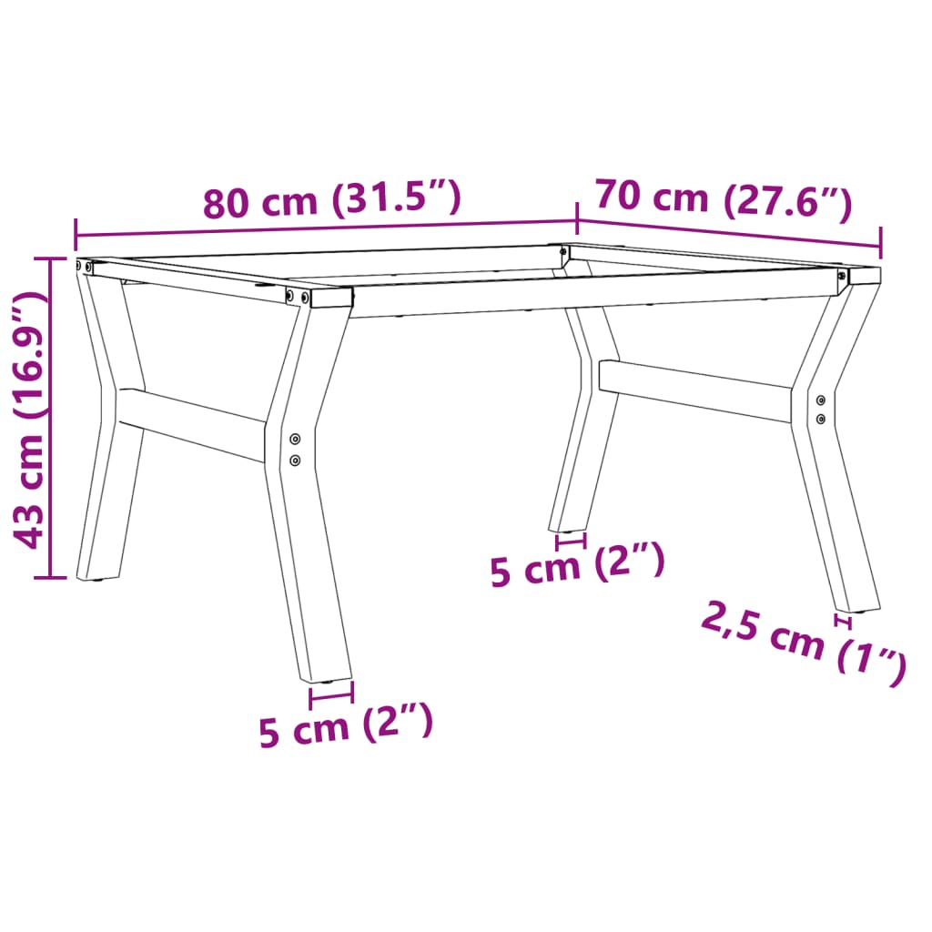 Pieds de table basse cadre en Y 80x70x43 cm acier - XIOS