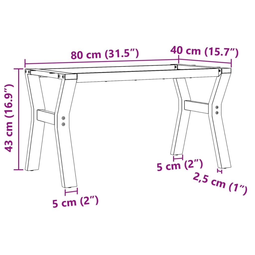Pieds de table basse cadre en Y 80x40x43 cm acier - XIOS