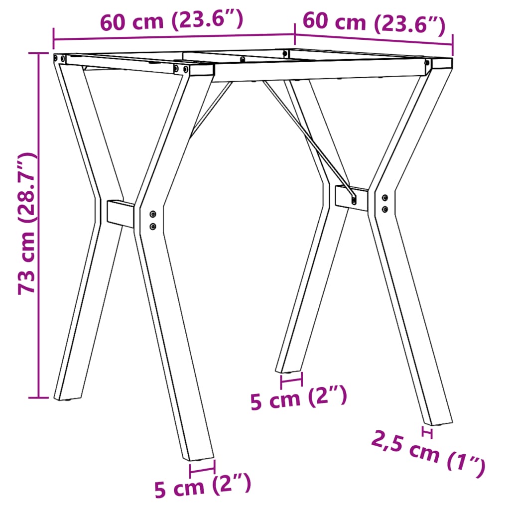 Pieds de table à manger cadre en Y 60x60x73 cm acier - XIOS