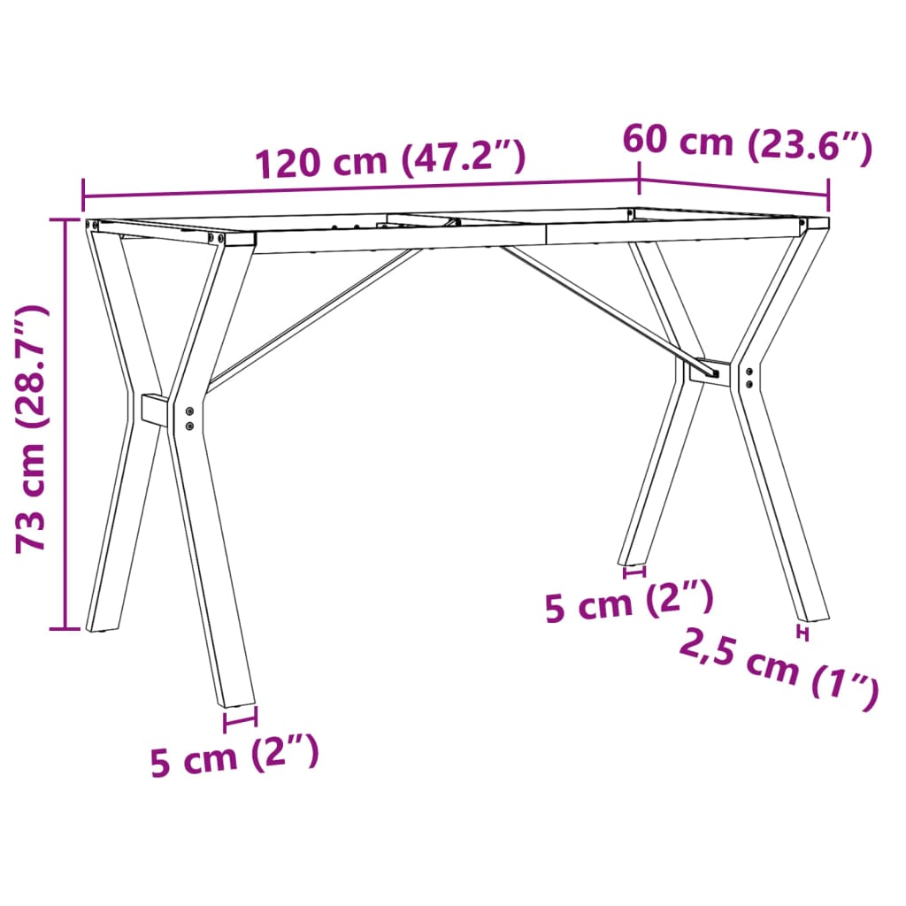Pieds de table à manger cadre en Y 120x60x73 cm acier - XIOS