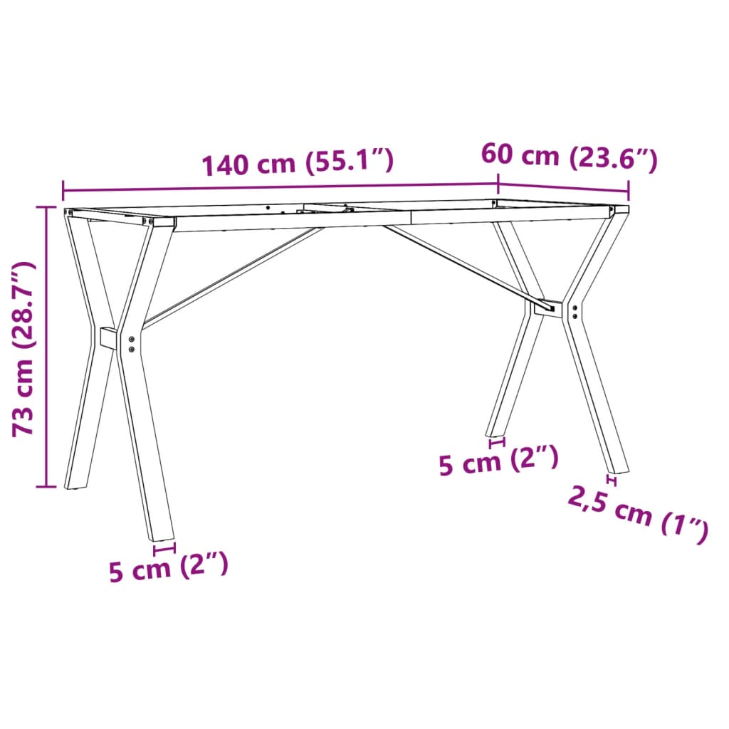 Pieds de table à manger cadre en Y 140x60x73 cm acier - XIOS
