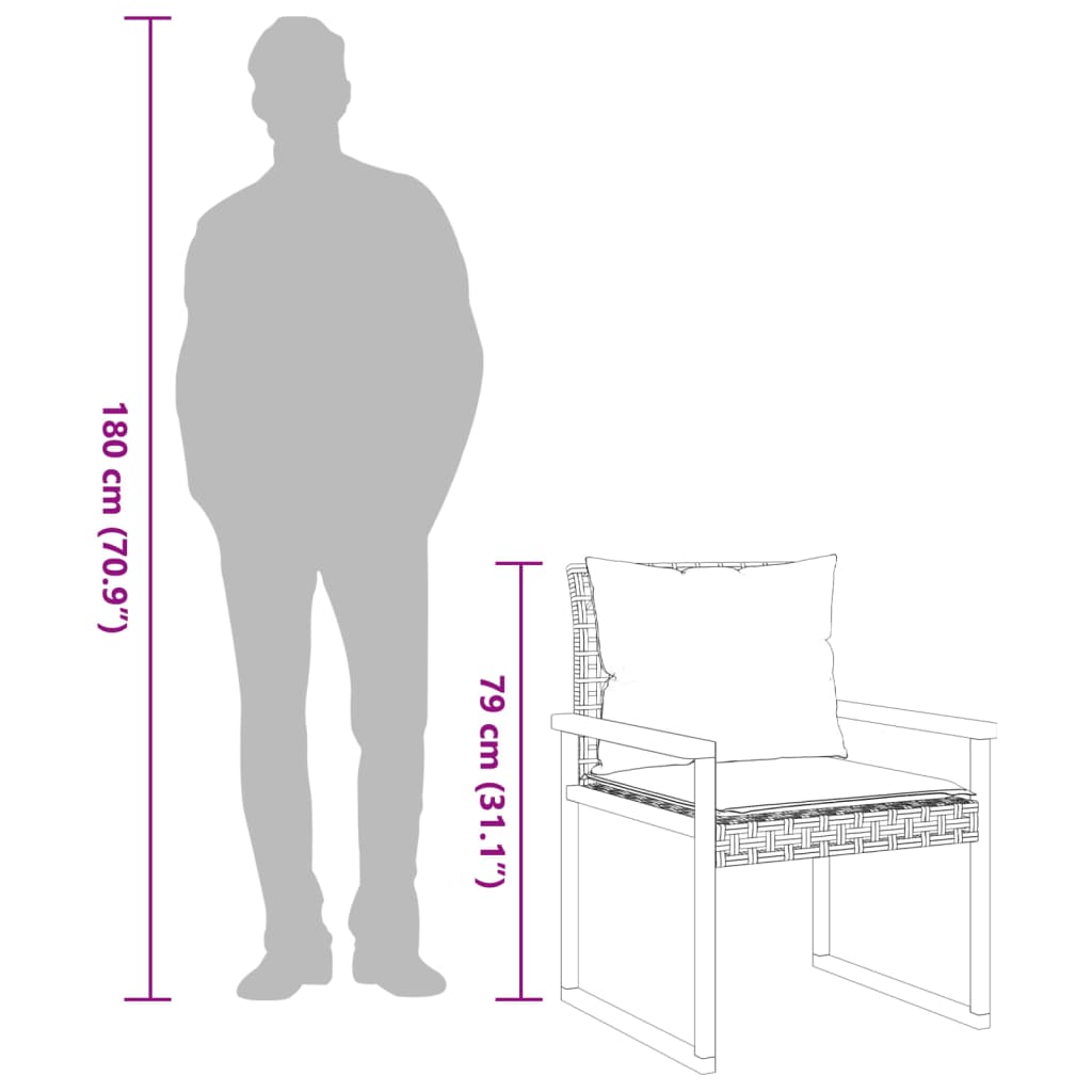 Ensemble de bistro 3 pcs et coussins noir résine tressée acacia - XIOS