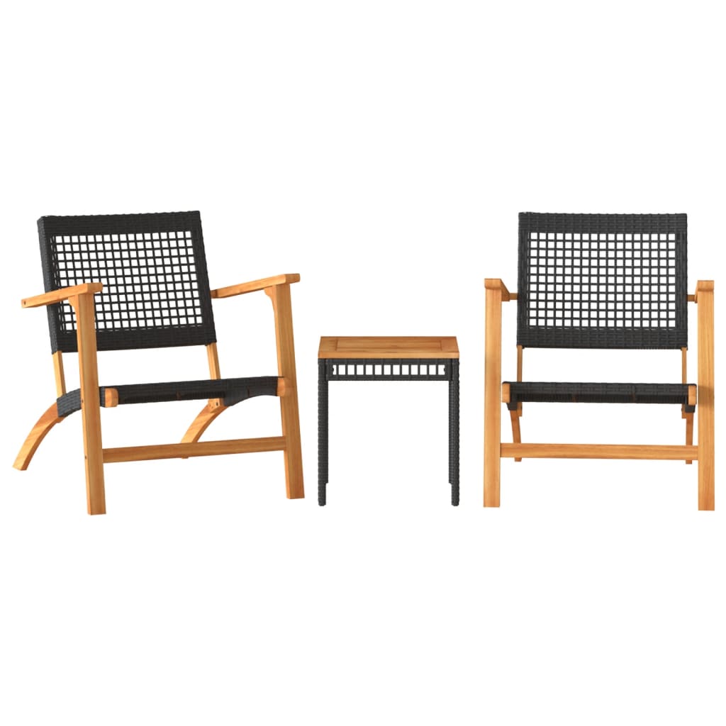 Ensemble de bistro 3 pcs noir résine tressée et bois d'acacia - XIOS