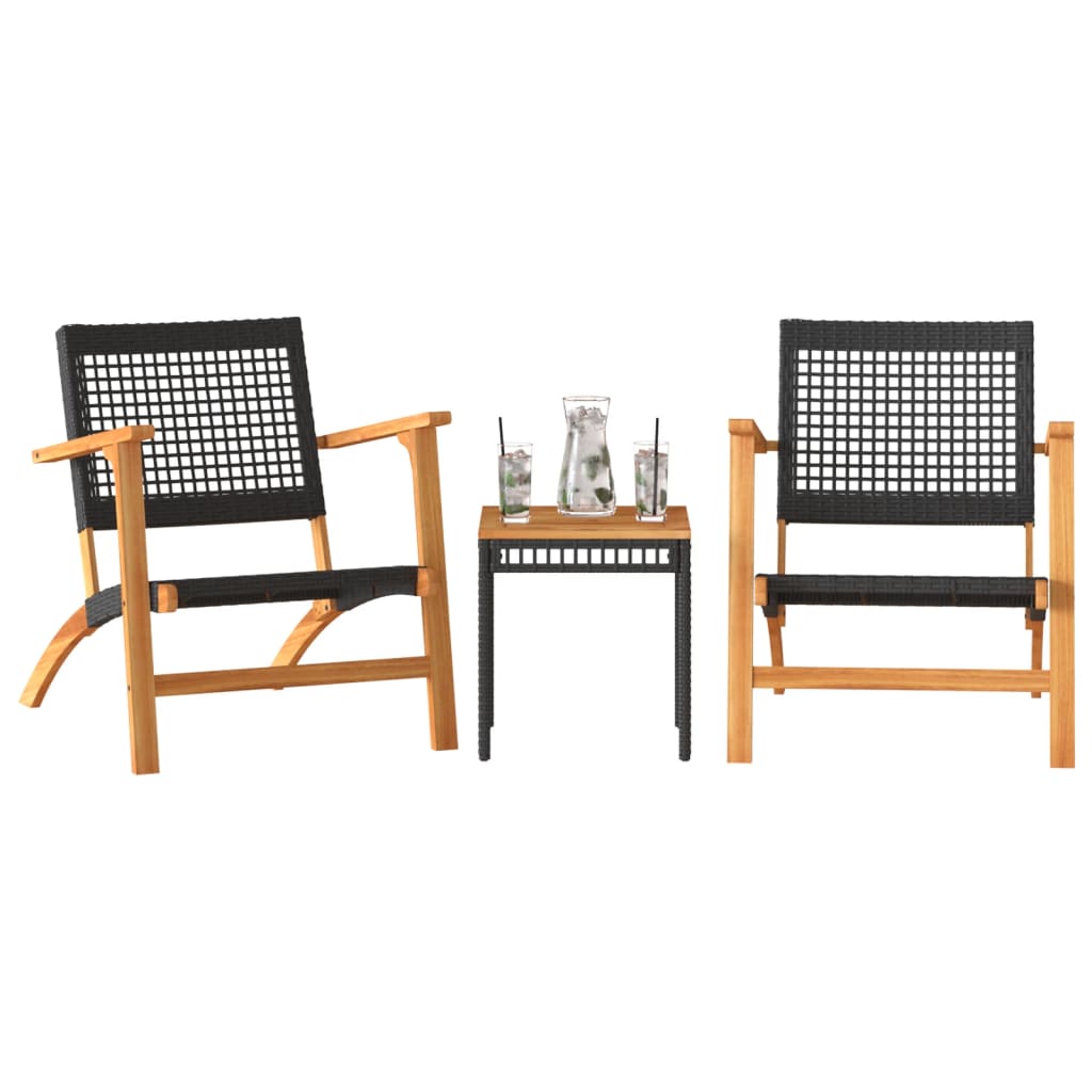 Ensemble de bistro 3 pcs noir résine tressée et bois d'acacia - XIOS