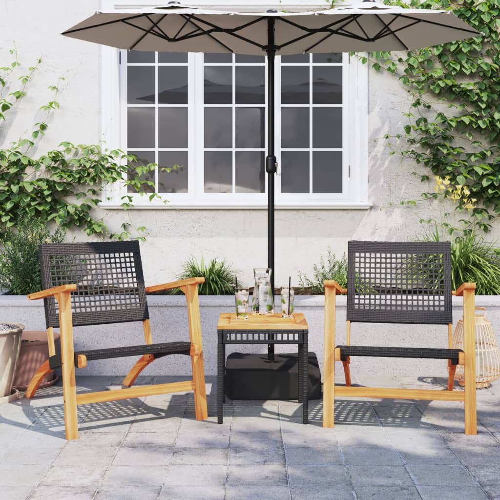 Ensemble de bistro 3 pcs noir résine tressée et bois d'acacia - XIOS