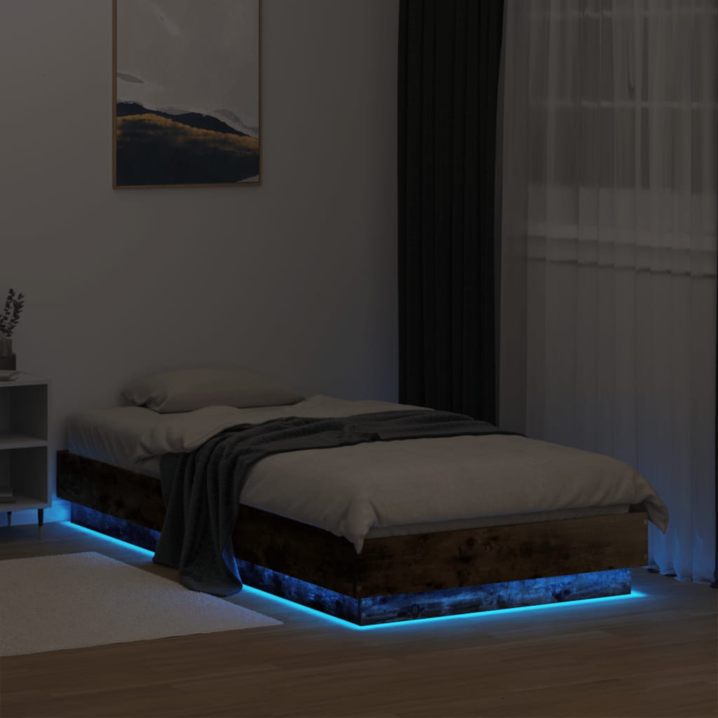 Cadre de lit sans matelas avec lumières LED chêne fumé 75x190cm - XIOS