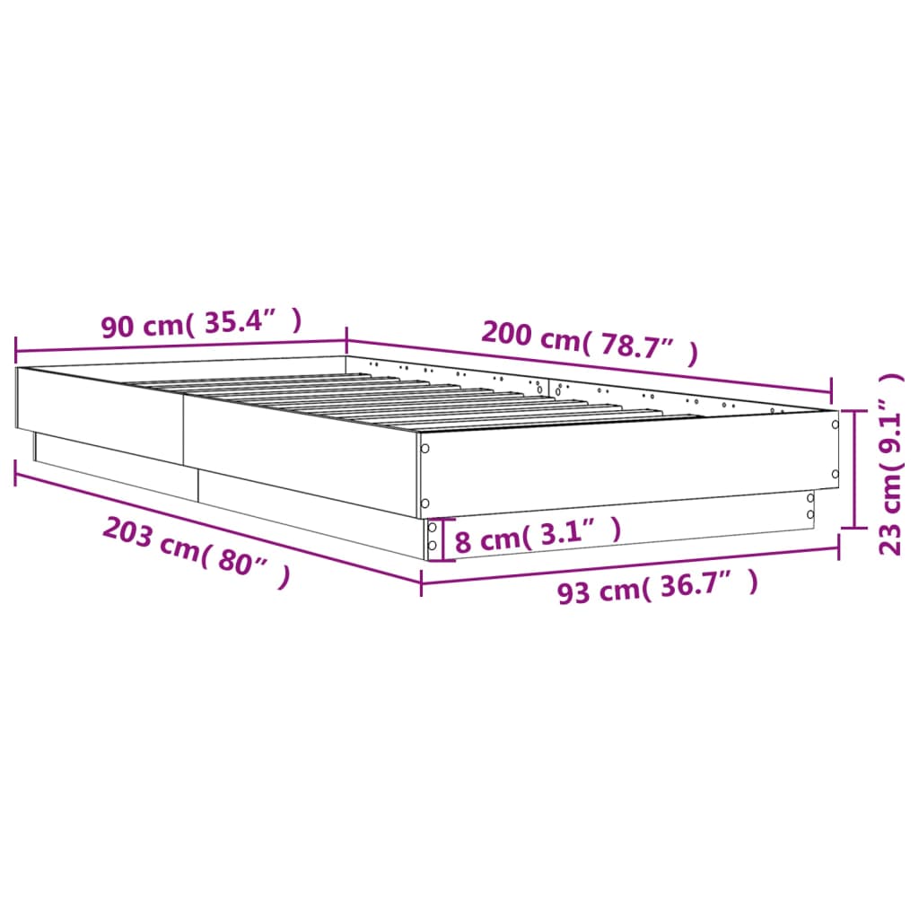 Cadre de lit sans matelas sonoma gris 90x200 cm - XIOS