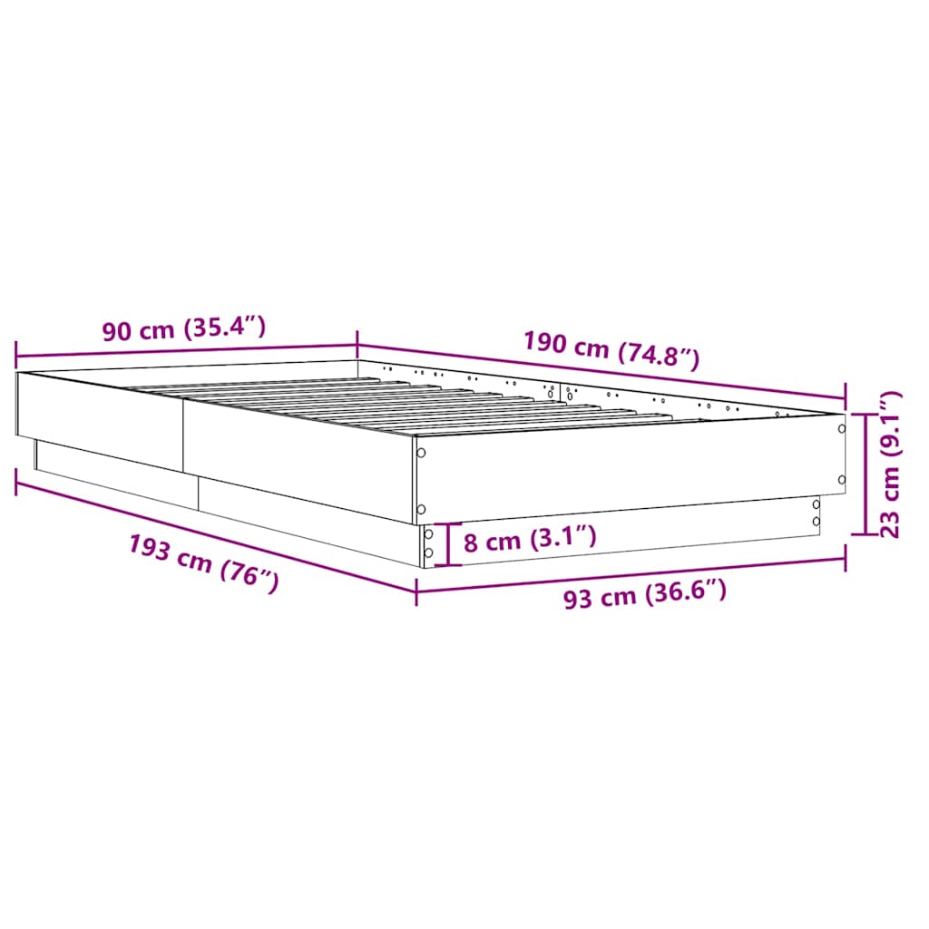 Cadre de lit sans matelas noir 90x190 cm bois ingénierie - XIOS