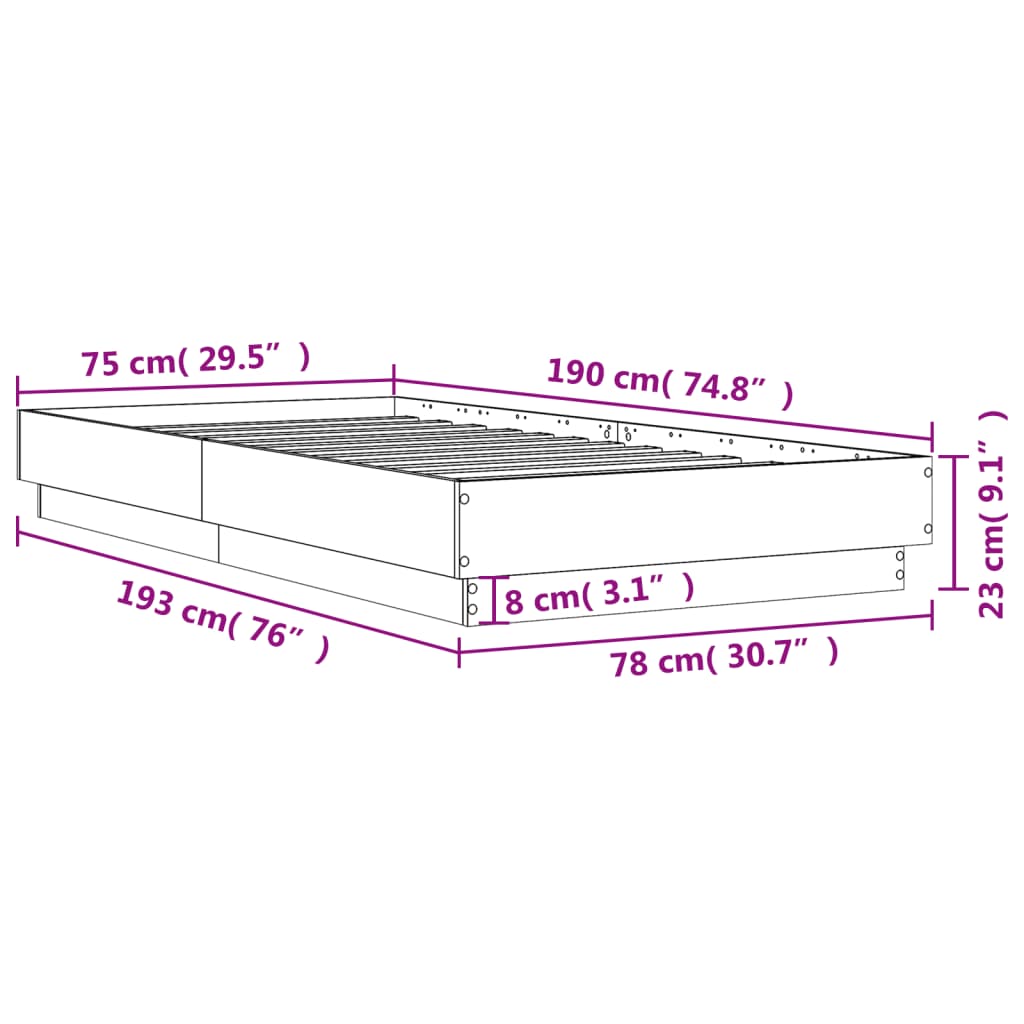 Cadre de lit sans matelas chêne sonoma 75x190 cm - XIOS