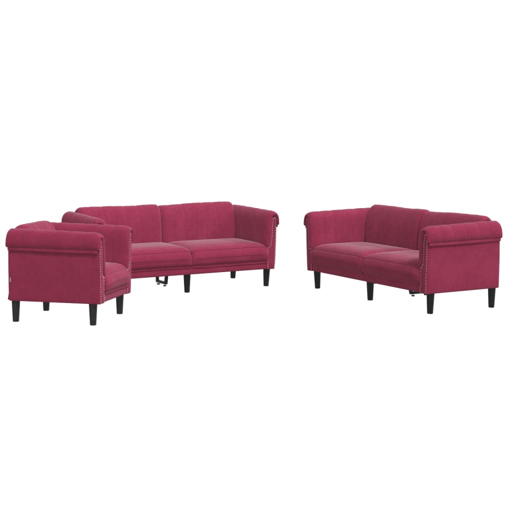 Ensemble de canapés 3 pcs rouge bordeaux velours - XIOS