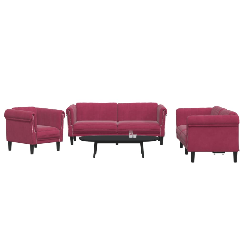 Ensemble de canapés 3 pcs rouge bordeaux velours - XIOS