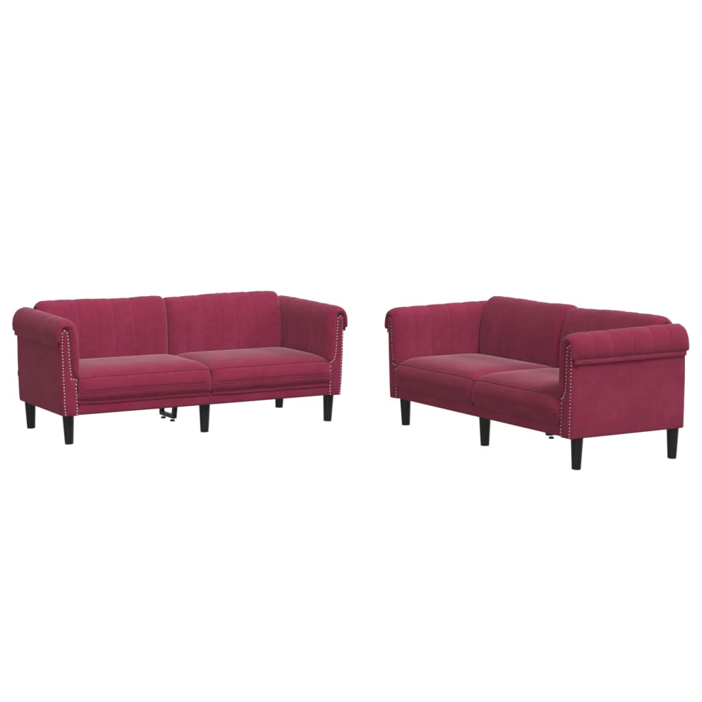 Ensemble de canapés 2 pcs rouge bordeaux velours - XIOS