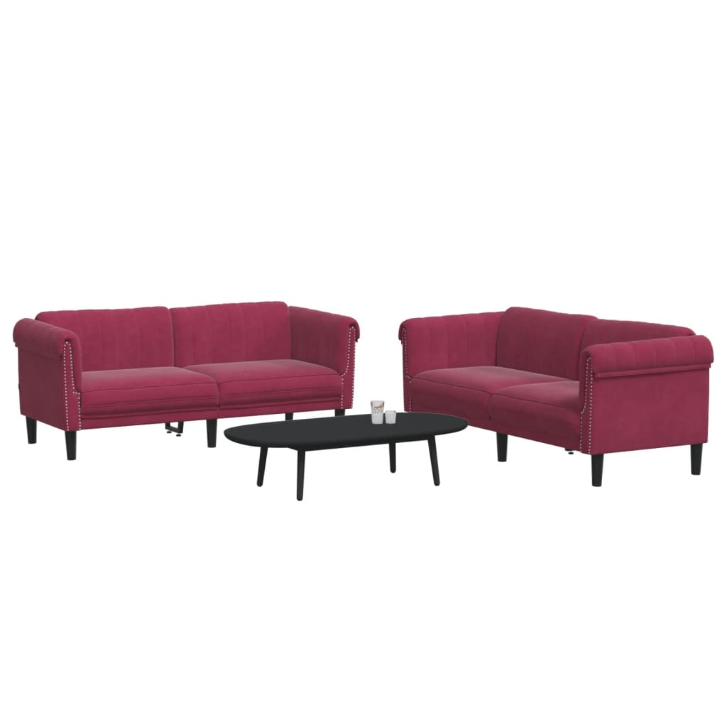 Ensemble de canapés 2 pcs rouge bordeaux velours